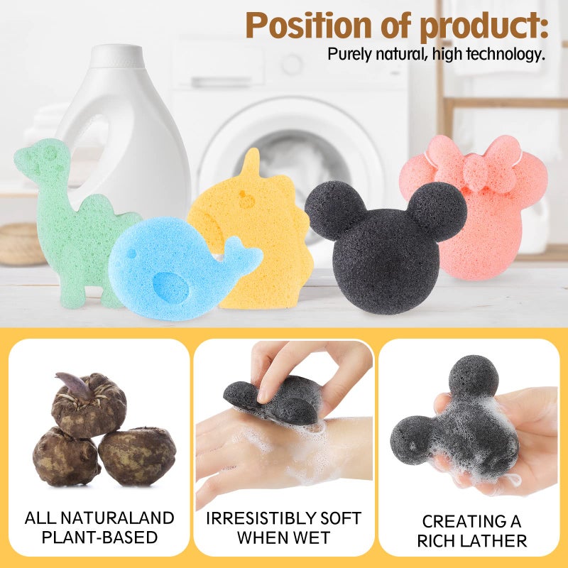 KECUCO Konjac Baby Bath Sponge for Bathing, Classic Shapes Natural Bath Sponges for Infants, Toddler, Newborns, Natural and Safe Plant-Based Konjac Baby Bath Accessories, 5PCS (Set-1) - Image 4